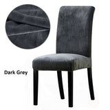 Velvet Stretch Removable Dining Chair Cover Covers Home Seat Slipcover (Dark Grey)