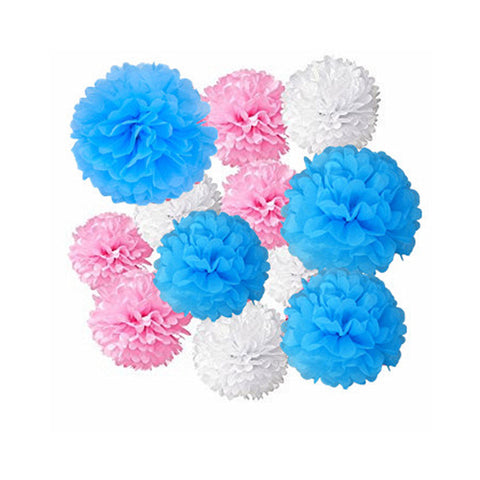 12  Tissue  Pompoms (Pink+Blue+White)