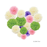 12 Tissue  Pompoms (Pink+ Ivory+ Lilac+ Lime )