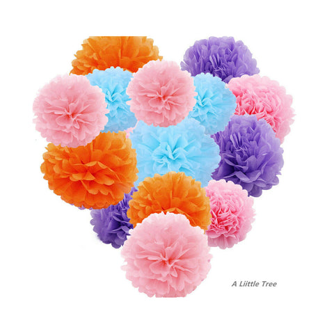 12 Tissue  Pompoms (Pink+ Light Blue+ Orange+ Lilac)