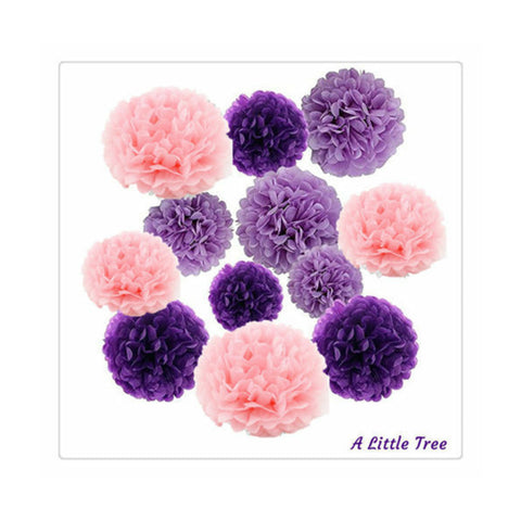 12 Tissue  Pompoms (Pink+Purple+Lilac)