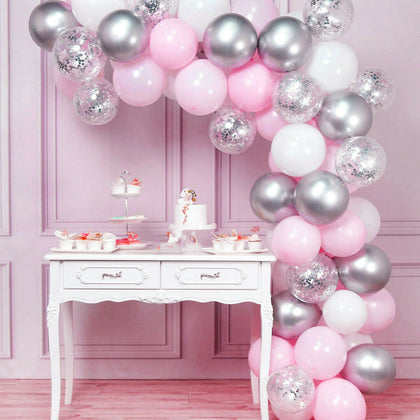 100 Balloon Arch  (Pink/Silver)